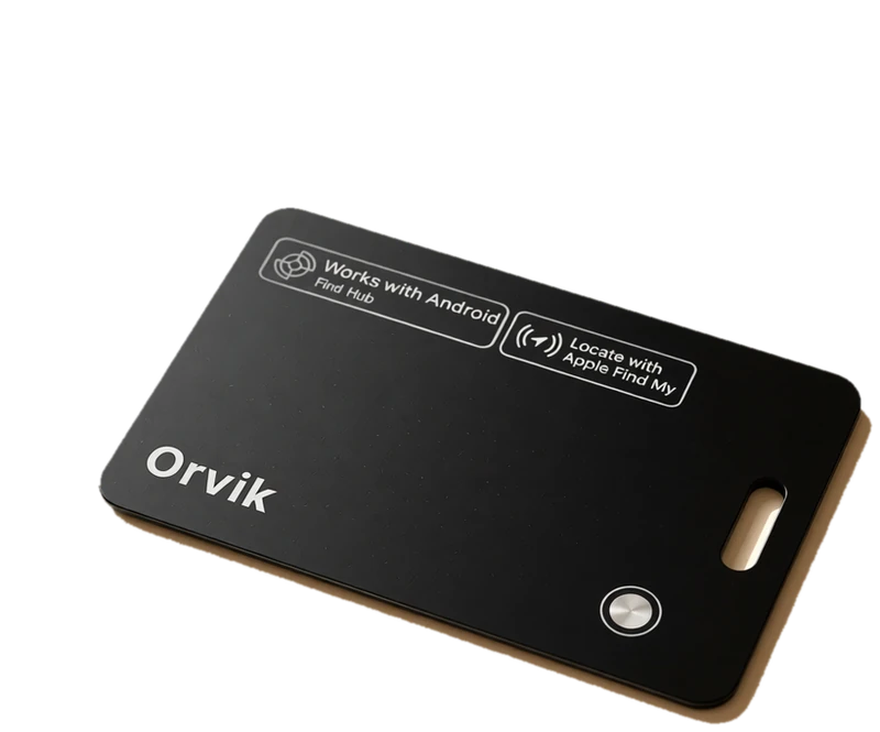 Orvik Tracker-Karte mit Apple Find My und Android Find Hub Kennzeichnung