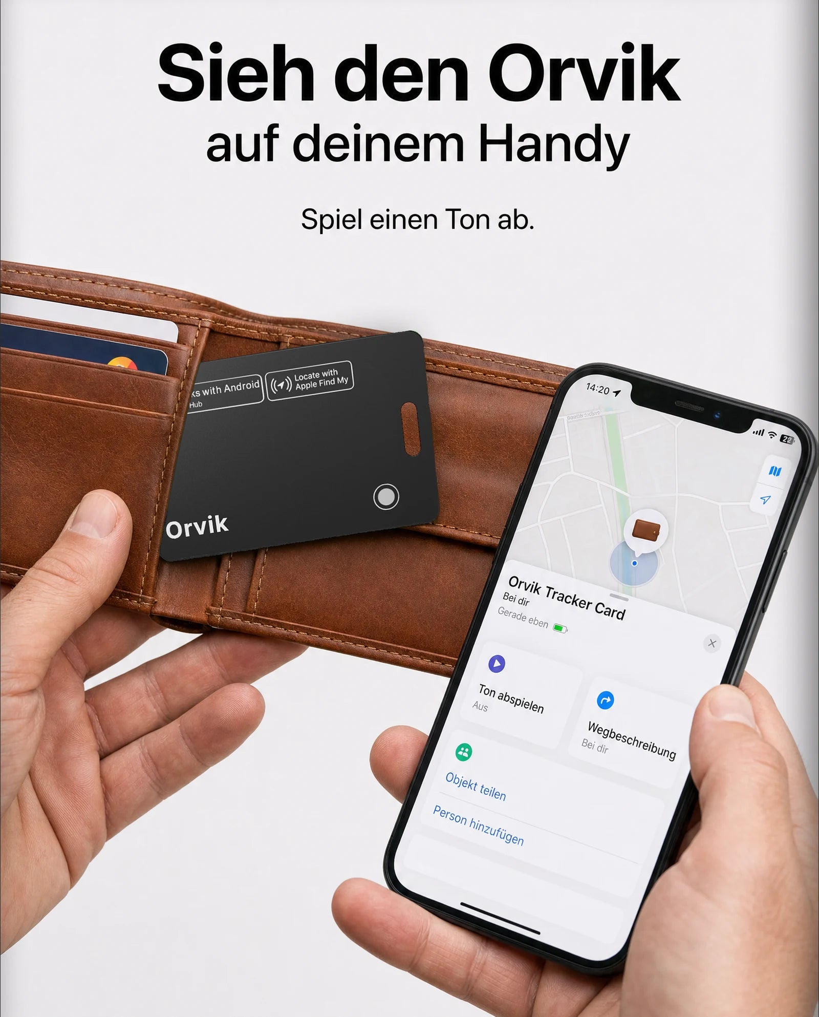 Orvik Tracker-Karte im Wallet mit Live-Ortung am iPhone